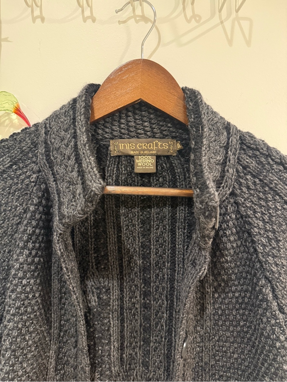 Inis Crafts Women's Merino Wool Chunky Cardigan - Charcoal